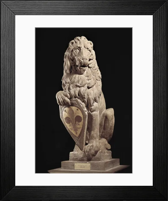 Framed Print : DONATELLO, Donato de Betto Bardi, called (1386-1466). Marzocco. ca. 1419. Emblem of the city of Florence. Renaissance art. Quattrocento. Florentine school. Sculpture on rock