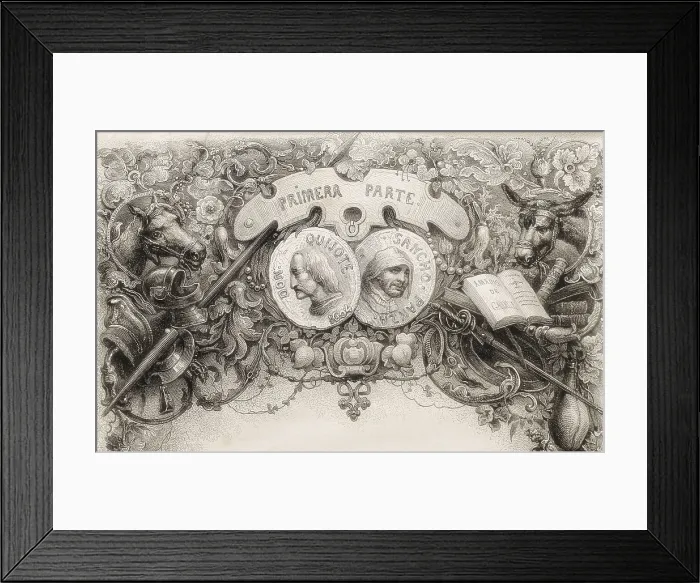 Framed Print : CERVANTES SAAVEDRA, Miguel de (1547-1616). Illustration of Don Quixote, Sancho Panza, Rocinante and Rucio for the first part of the novel 'The Ingenious Gentleman Don Quixote of La Mancha'