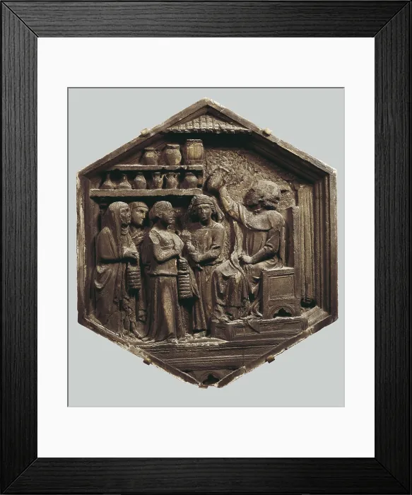 Framed Print : PISANO, Andrea da Pontedera, called Andrea (1270-1349). The medicine. 1337-1342. Relieve of the campanile. Renaissance art. Trecento. Relief on rock. ITALY. Florence Framed Print : PISANO, Andrea da Pontedera, called Andrea (1270-1349). The medicine. 1337-1342. Relieve of the campanile. Renaissance art. Trecento. Relief on rock. ITALY. Florence