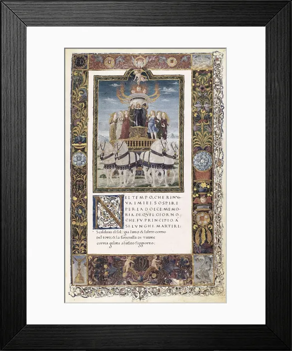 Framed Print : PETRARCH (1304-1374). 'Sonnets, Songs and Triumphs'. Miniature with the Triumph of Love (15th c.). Renaissance art. Quattrocento. Florentine school. Miniature Painting