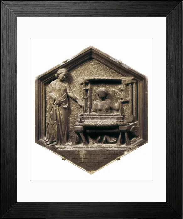 Framed Print : PISANO, Andrea da Pontedera, called Andrea (1270-1349). Weaver. 1337-1342 Framed Print : PISANO, Andrea da Pontedera, called Andrea (1270-1349). Weaver. 1337-1342