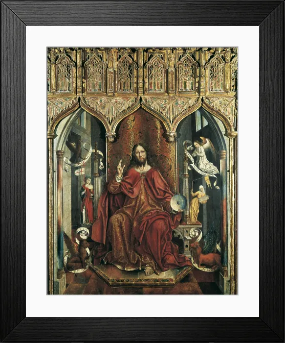 Framed Print : GALLEGO, Fernando (1440-1507). Christ Giving his Blessing. ca. 1470. Detail. Christ seated in a throne, surrounded by the Tetramorph