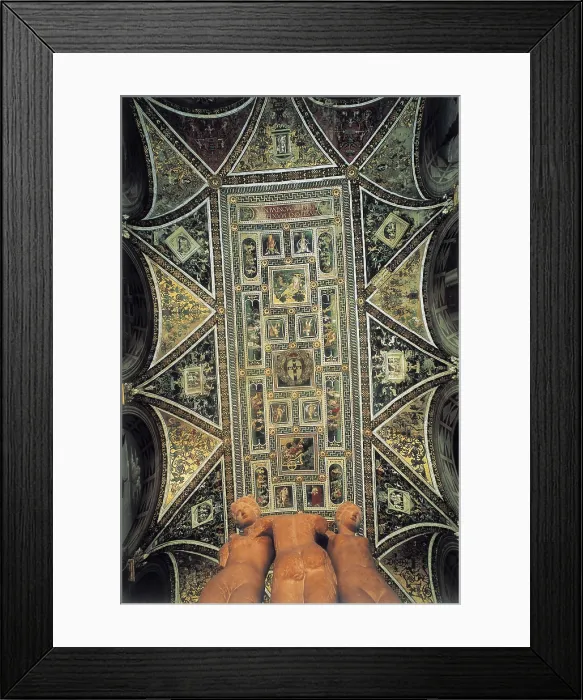 Framed Print : PINTURICCHIO, Bernardino di Betto, called Il (1454-1513). Piccolomini Library. 1502-1508. ITALY. TUSCANY. Siena. Cathedral. In the foreground, sculpture of the Three Graces Framed Print : PINTURICCHIO, Bernardino di Betto, called Il (1454-1513). Piccolomini Library. 1502-1508. ITALY. TUSCANY. Siena. Cathedral. In the foreground, sculpture of the Three Graces