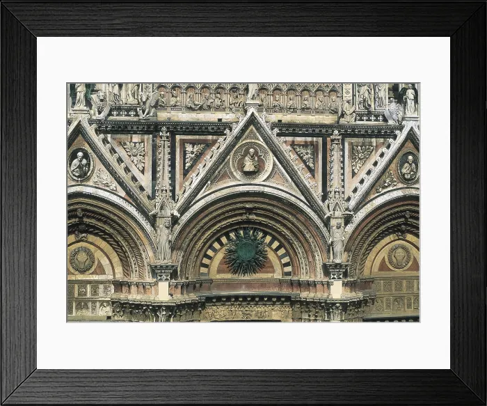 Framed Print : Duomo di Siena. 1150-1380. ITALY. TUSCANY. Siena. Cathedral. Central section of the faade, by Giovanni Pisano (1284-1299). Gothic art. Architecture Framed Print : Duomo di Siena. 1150-1380. ITALY. TUSCANY. Siena. Cathedral. Central section of the faade, by Giovanni Pisano (1284-1299). Gothic art. Architecture