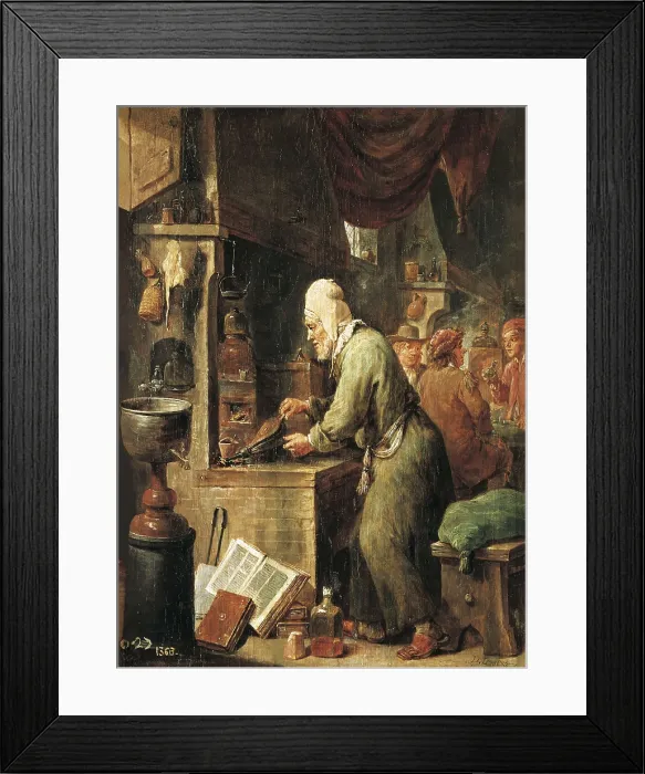 Framed Print : TENIERS II, David, 'the Younger' (1610-1690). The Alchemist. 17th c. Baroque art. ; Flemish art. Oil on wood. SPAIN. Madrid. Prado Museum