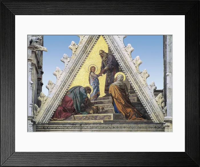 Framed Print : Duomo di Siena. 1150-1380. ITALY. TUSCANY. Siena. Cathedral. Mosaic of the faade depicting the Presentation of the Virgin in the Temple. Gothic art. Mosaic
