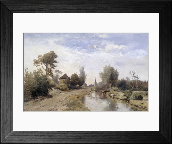 Framed Print : Landscape at Kortenhoef, by Paul Joseph Constantin Gabriel, 1877, Dutch painting, oil on panel. View along a narrow canal with a wooden bridge. (BSLOC_2016_1_184) Framed Print : Landscape at Kortenhoef, by Paul Joseph Constantin Gabriel, 1877, Dutch painting, oil on panel. View along a narrow canal with a wooden bridge. (BSLOC_2016_1_184)