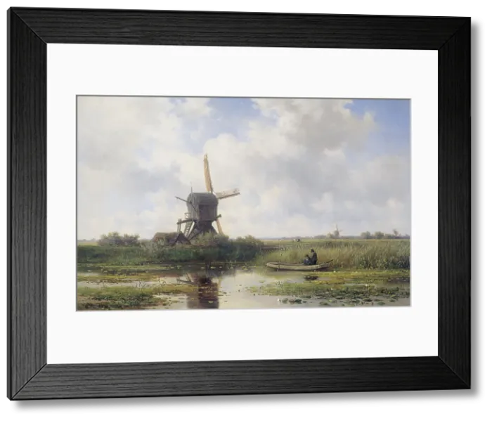 Framed Print : The Gein River, near Abcoude, by Willem Roelofs 1st, 1870-97, Dutch painting, oil on canvas