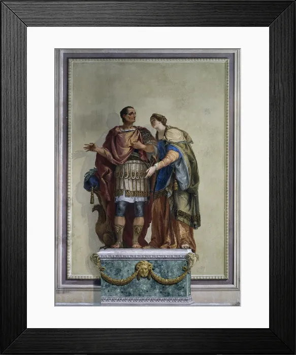 Framed Print : Caesar and Calpurnia, by Giovan Battista Canal, 1795, 18th Century, fresco - Italy, Veneto, Venice, Mangilli Palace. Whole artwork view. The emperor and his wife Framed Print : Caesar and Calpurnia, by Giovan Battista Canal, 1795, 18th Century, fresco - Italy, Veneto, Venice, Mangilli Palace. Whole artwork view. The emperor and his wife