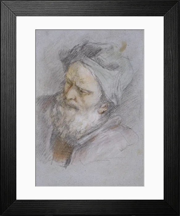Framed Print : Head of an old Man with Greenish Turban, by Sebastiano Ricci, , 1724 - 1734, 18th Century, coal, pencils and crayons on paper - Italy, Veneto, Venice, Academy Gallery Framed Print : Head of an old Man with Greenish Turban, by Sebastiano Ricci, , 1724 - 1734, 18th Century, coal, pencils and crayons on paper - Italy, Veneto, Venice, Academy Gallery