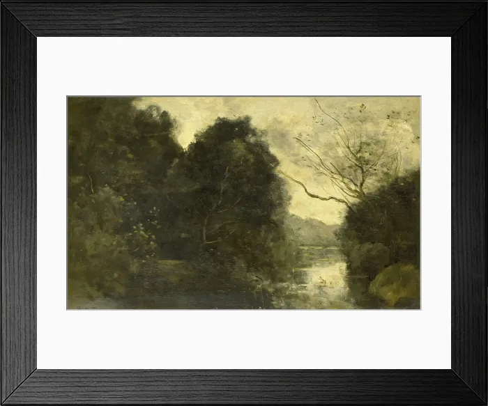 Framed Print : Pond in the Woods, by Camille Corot, 1840-75, French painting, oil on panel. (BSLOC_2016_1_182)