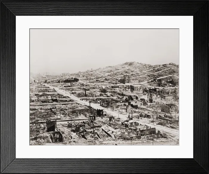 Framed Print : Burnt out ruins of San Francisco after the 3-day fire that followed the earthquake of April 18, 1906 (BSLOC_2017_17_20) Framed Print : Burnt out ruins of San Francisco after the 3-day fire that followed the earthquake of April 18, 1906 (BSLOC_2017_17_20)
