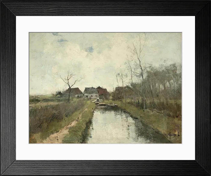 Framed Print : Cottages near a Ditch, by Anton Mauve, 1870-88, Dutch painting, oil on canvas. Polder landscape in the low-lying land reclaimed from the sea in the Netherlands. (BSLOC_2016_1_187)