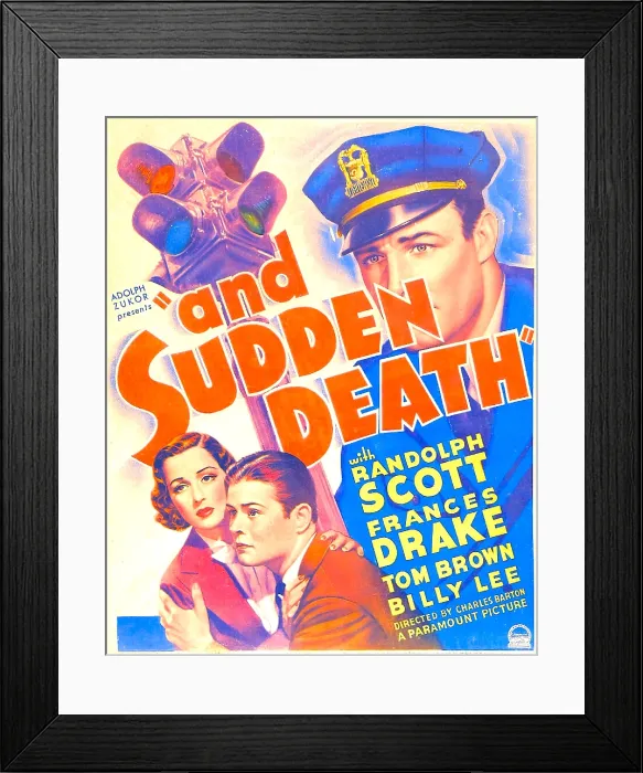 Framed Print : AND SUDDEN DEATH, US poster art, from left: Frances Drake, Tom Brown, Randolph Scott, 1936