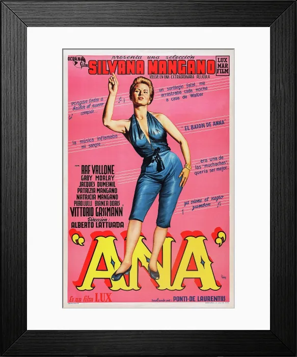 Framed Print : ANNA, (aka ANA), Silvana Mangano on Spanish poster art, 1951