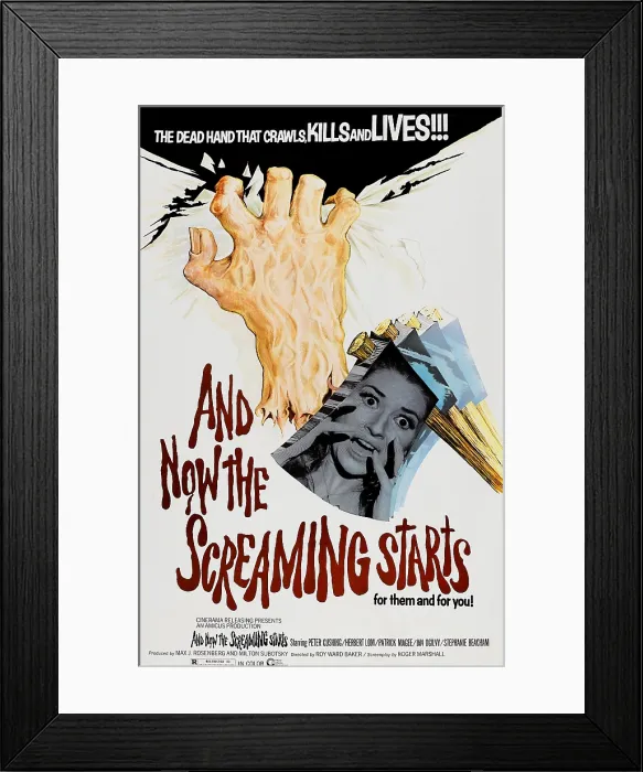 Framed Print : AND NOW THE SCREAMING STARTS!, pictured on axe: Stephanie Beacham; one-sheet poster art, 1973