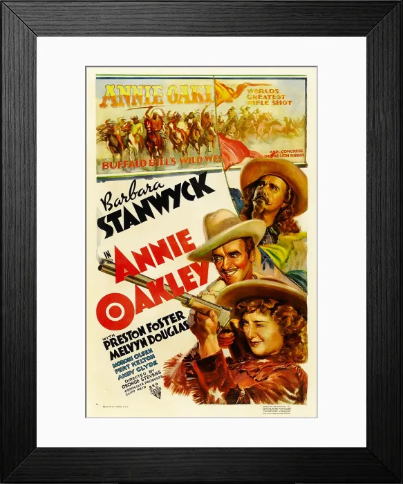 Framed Print : ANNIE OAKLEY, from top: Moroni Olsen, Melvyn Douglas, Barbara Stanwyck, 1935