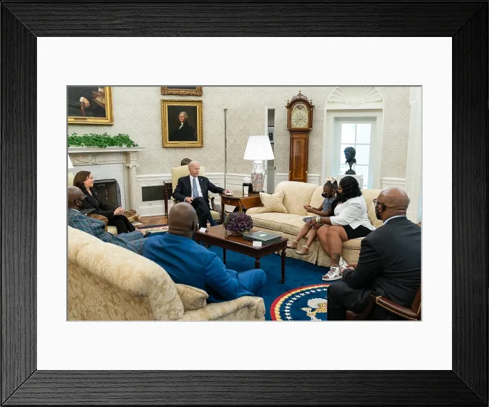 Framed Print : President Joe Biden and Vice President Kamala Harris meet with the family of George Floyd on the one-year anniversary of his death, May 25, 2021 Framed Print : President Joe Biden and Vice President Kamala Harris meet with the family of George Floyd on the one-year anniversary of his death, May 25, 2021