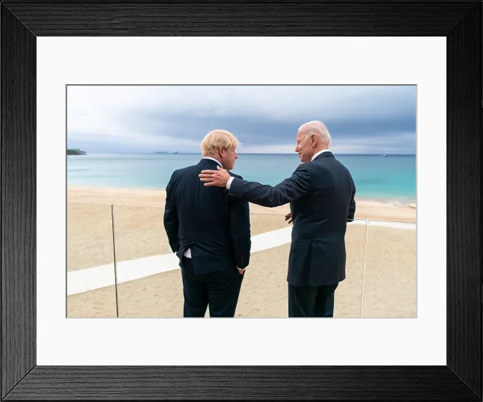 Framed Print : President Joe Biden talks with British Prime Minister Boris Johnson, June 10, 2021, during the G7 Summit in Cornwall, England (BSLOC_2021_11_19)