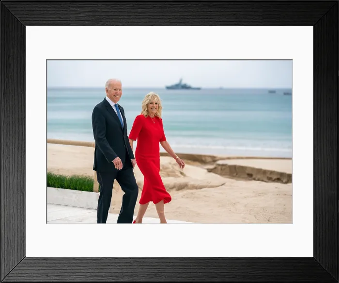 Framed Print : President Joe Biden and First Lady Jill Biden walk along the beach in St. Ives, Cornwall, England, June 11, 2021 Framed Print : President Joe Biden and First Lady Jill Biden walk along the beach in St. Ives, Cornwall, England, June 11, 2021