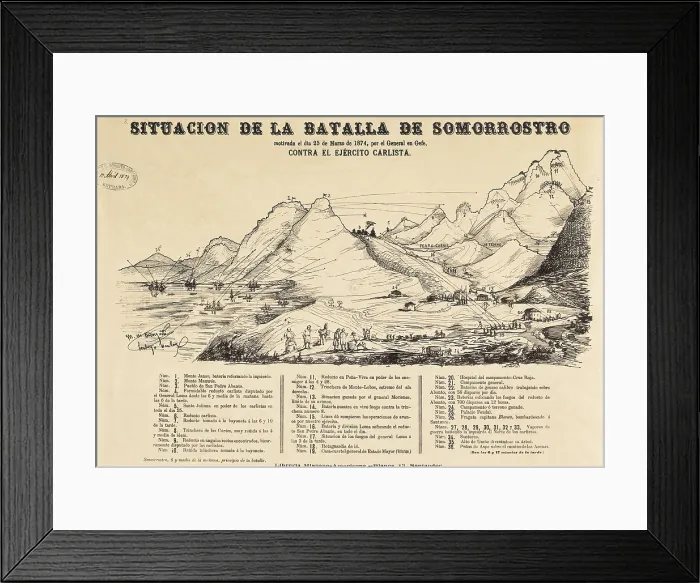 Framed Print : Spain. Third Carlist War. Situation of the battle of Somorrostro (March 25, 1874) against the Carlist army. Engraving. SPAIN. Madrid. National Library Framed Print : Spain. Third Carlist War. Situation of the battle of Somorrostro (March 25, 1874) against the Carlist army. Engraving. SPAIN. Madrid. National Library