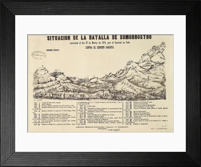 Framed Print : Spain. Third Carlist War. Situation of the battle of Somorrostro (March 27, 1874) against the Carlist army. Engraving. SPAIN. Madrid. National Library