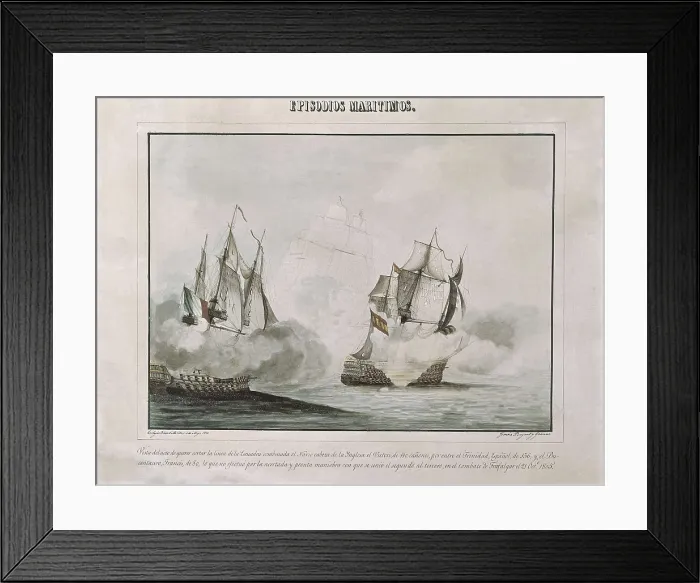 Framed Print : Battle of Trafalgar (1805). The French ship Bucentaure and the Spanish one Trinidad. Litography. SPAIN. Madrid. Navy Museum. AISA / Everett Collection**US SALES ONLY**
