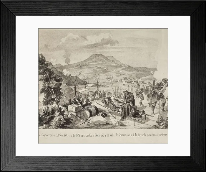 Framed Print : Spain. Third Carlist War. Medical care during the battle of Somorrostro, on 25th March 1874, against the Carlist army. Engraving. SPAIN. Madrid. National Library