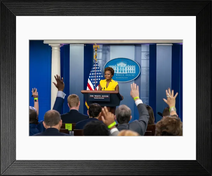 Framed Print : Deputy Press Secretary Karine Jean-Pierre gave her first White House press briefing, May 26, 2021. She came to the US from Haiti with her parents in the early 1980s