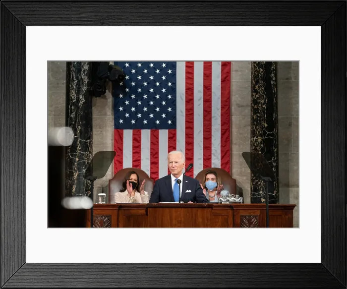Framed Print : President Joe Biden, delivered his first address to a Joint Session of Congress on April 28, 2021