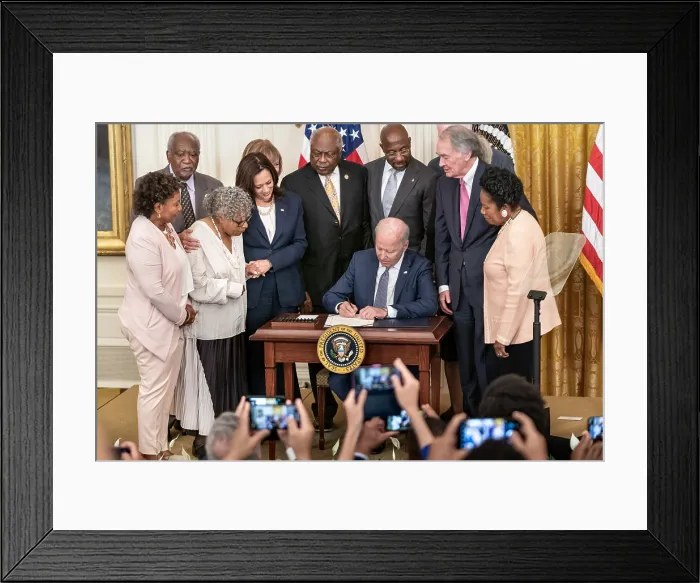 Framed Print : President Joe Biden signs the Juneteenth National Independence Day Act Bill, June 17, 2021