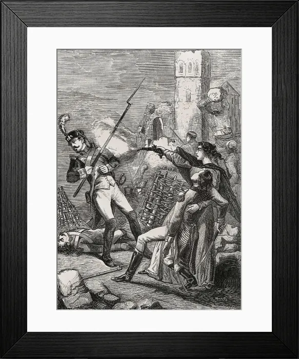 Framed Print : Spain (1808-1814). Peninsular War. Sieges of Saragossa. Spanish woman shooting a French soldier. Etching. SPAIN. Zaragoza. Diputacin Provincial Library Framed Print : Spain (1808-1814). Peninsular War. Sieges of Saragossa. Spanish woman shooting a French soldier. Etching. SPAIN. Zaragoza. Diputacin Provincial Library