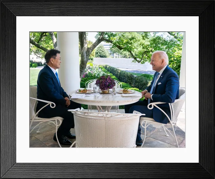 Framed Print : President Joe Biden and South Korean President Moon Jae-in have a lunch meeting, May 21, 2021