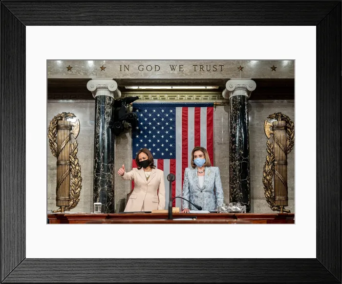 Framed Print : Vice President Kamala Harris and House Speaker Nancy Pelosi stand on the rostrum of the US House of Representatives after President Joe Bidens speech on April 28, 2021 Framed Print : Vice President Kamala Harris and House Speaker Nancy Pelosi stand on the rostrum of the US House of Representatives after President Joe Bidens speech on April 28, 2021