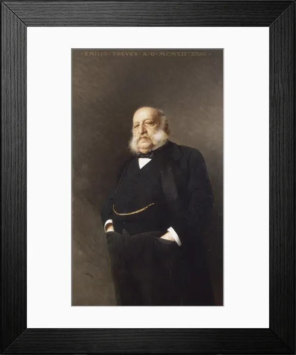 Framed Print : Portrait of Emilio Treves, by Vittorio Matteo Corcos, 1907, 20th Century, oil on canvas - Italy, Lombardy, Milan, Paul Nicholls Studio. Whole artwork view Framed Print : Portrait of Emilio Treves, by Vittorio Matteo Corcos, 1907, 20th Century, oil on canvas - Italy, Lombardy, Milan, Paul Nicholls Studio. Whole artwork view