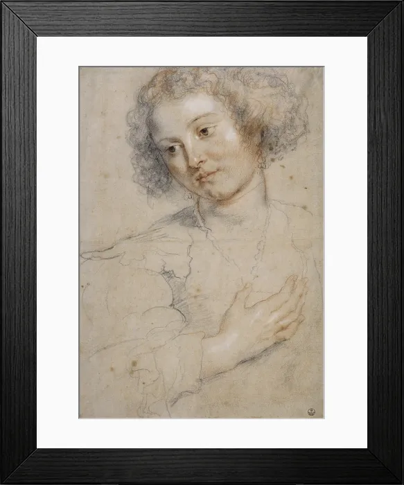 Framed Print : Feminine Portrait, by Peter Paul Rubens, 1630, 17th Century, black and red pencil, white lead and pen on paper - Italy, Tuscany, Florence
