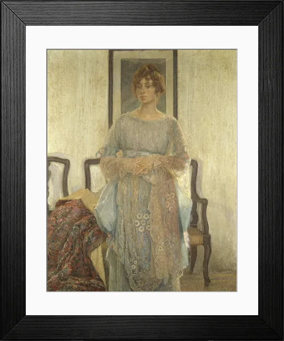 Framed Print : Portrait of the Countess Tournon, by Cesare Ferro, 1919, 20th Century, oil on canvas, 119, 7 x 152, 5 cm - Italy, Piedmont, Turin, Civic Gallery of Modern and Contemporary Art