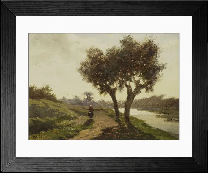 Framed Print : Landscape with Two Trees, by Paul Joseph Constantin Gabriel, 1860-67 Dutch painting, oil on panel. Woman walks on a path along a canal. (BSLOC_2016_1_202) Framed Print : Landscape with Two Trees, by Paul Joseph Constantin Gabriel, 1860-67 Dutch painting, oil on panel. Woman walks on a path along a canal. (BSLOC_2016_1_202)