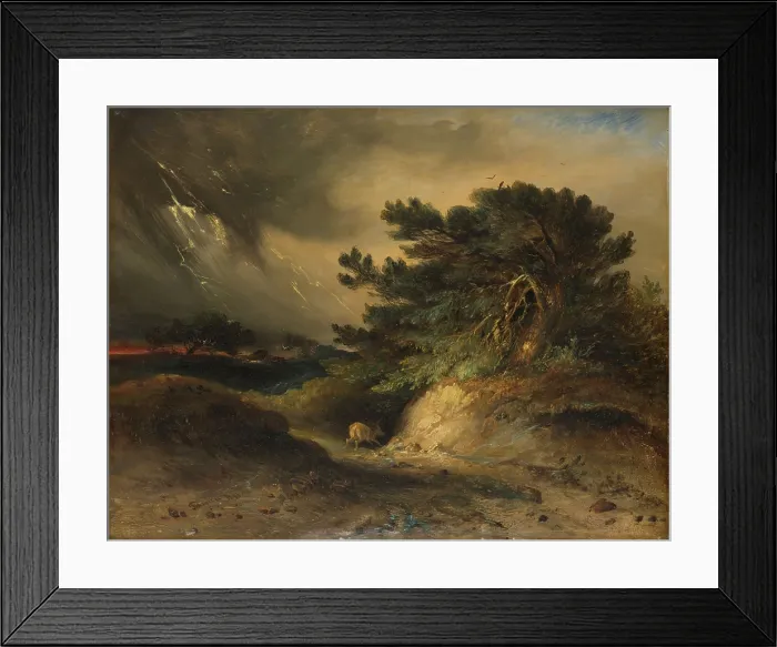 Framed Print : The Thunderstorm, by Johannes Tavenraat, 1843, Dutch painting, oil on panel. Dramatic storm scene incorporating strong opposing shapes and energetic painterly color application