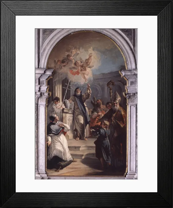 Framed Print : Saint Lawrence Giustiniani and other Saints, by Francesco Fontebasso, 18th Century, canvas - Italy, Veneto, Venice, Church of San Salvador. Whole artwork view