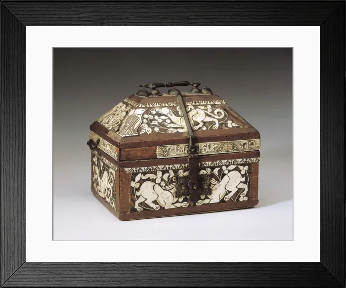 Framed Print : Small chest of the hares. 11th -12th c. Made with larch and aloe wood and bone figures. Romanesque art. SPAIN. Madrid. National Museum of Archaeology. Proc: SPAIN. Len