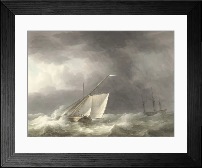 Framed Print : Two Sailing Ships in Rough Seas, by Martinus Schouman, 1803, Dutch watercolor painting. (BSLOC_2016_1_206) Framed Print : Two Sailing Ships in Rough Seas, by Martinus Schouman, 1803, Dutch watercolor painting. (BSLOC_2016_1_206)