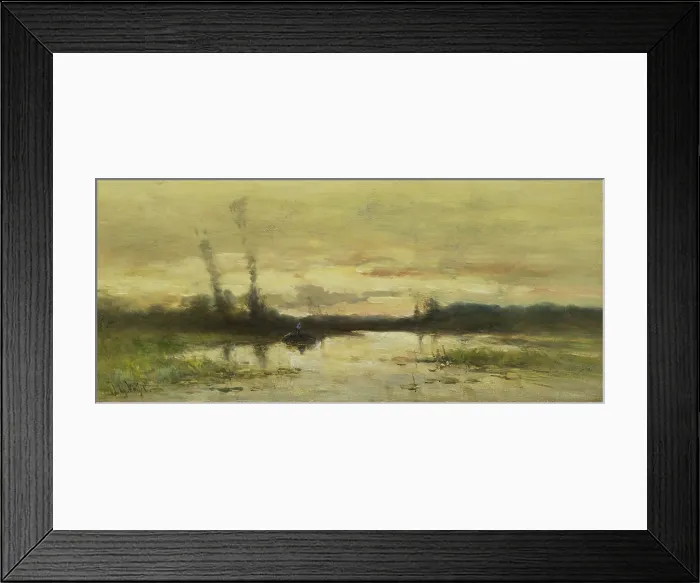 Framed Print : Landscape at Hilversum, by Johannes Gijsbert Vogel, 1880-1915, Dutch painting, oil on canvas. Marsh with a boat near sunset or sunrise. (BSLOC_2016_1_191) Framed Print : Landscape at Hilversum, by Johannes Gijsbert Vogel, 1880-1915, Dutch painting, oil on canvas. Marsh with a boat near sunset or sunrise. (BSLOC_2016_1_191)