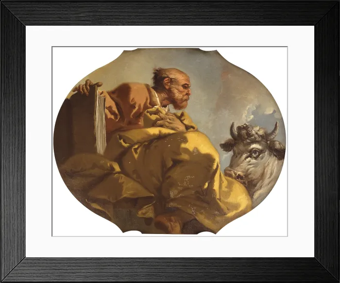 Framed Print : Luke the Evangelist, by Giustino Menescardi, 18th Century, canvas - Italy, Veneto, Venice, Scuola Grande dei Carmini. Detail. The evangelist with a cow as symbol
