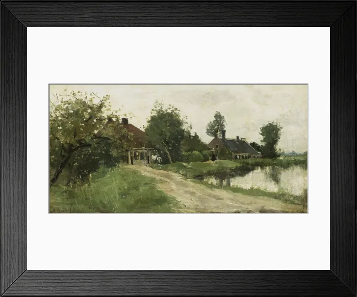 Framed Print : Near Breukelen on the Vecht, by Nicolaas Bastert, c. 1870-23, Dutch painting, oil on panel. Farm houses on the Vecht River with peasant women carrying pails with a yoke on a road Framed Print : Near Breukelen on the Vecht, by Nicolaas Bastert, c. 1870-23, Dutch painting, oil on panel. Farm houses on the Vecht River with peasant women carrying pails with a yoke on a road