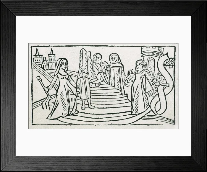 Framed Print : Picture of the book 'Visin deleitable de la filosofa y artes liberales' by Alfonso de la Torre, printed in Valladolid in 1497. Engraving Framed Print : Picture of the book 'Visin deleitable de la filosofa y artes liberales' by Alfonso de la Torre, printed in Valladolid in 1497. Engraving