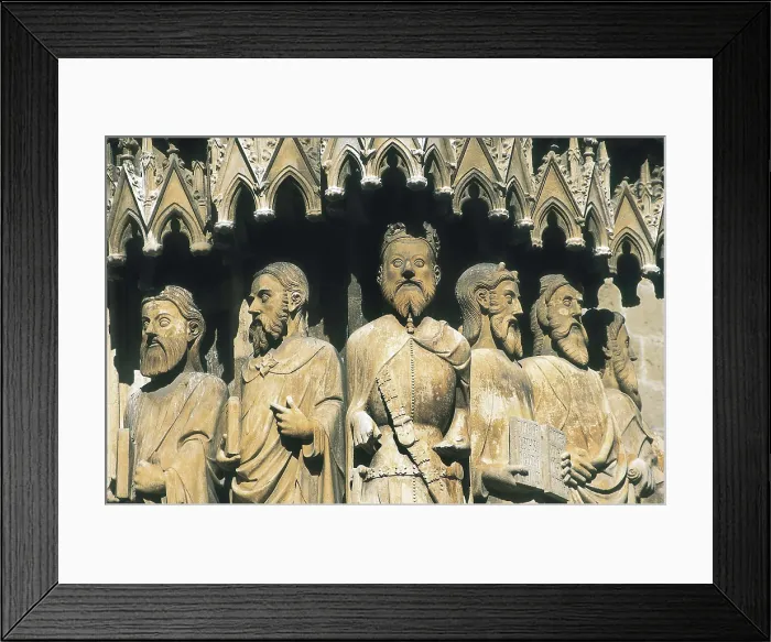 Framed Print : Tarragona Cathedral of St. Mary. 1170-1331. SPAIN. CATALONIA. Tarragona. Cathedral of St. Mary. Figures at the main faade. Gothic art. Sculpture