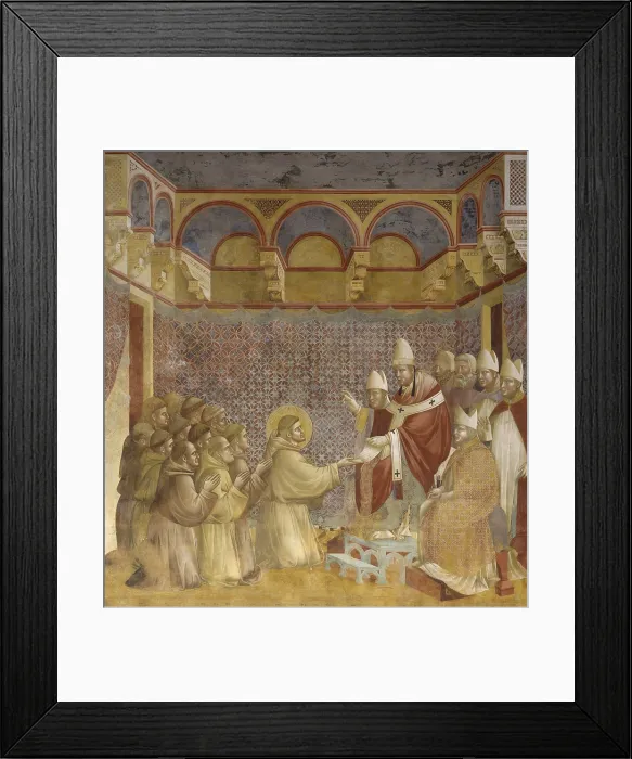 Framed Print : The confirmation of the rule, by Giotto, 1297 - 1299, 13th Century, fresco, 230 x 270 cm - Italy, Umbria, Assisi, Papal Basilica of San Francesco, Upper Church. Detail Framed Print : The confirmation of the rule, by Giotto, 1297 - 1299, 13th Century, fresco, 230 x 270 cm - Italy, Umbria, Assisi, Papal Basilica of San Francesco, Upper Church. Detail