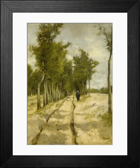 Framed Print : Torenlaan Laren, by Anton Mauve, by 1886, Dutch painting, oil on canvas. A woman walks on a tree-lined, wheel rutted dirt road. (BSLOC_2016_1_195)