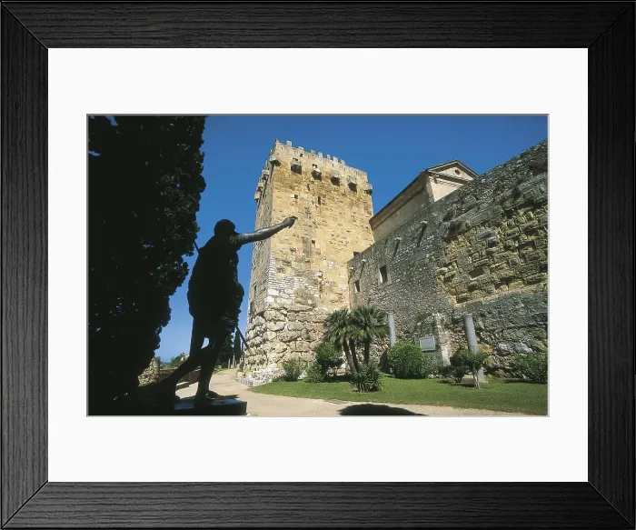 Framed Print : SPAIN. CATALONIA. TARRAGONA. Tarragona. Roman walls. Archbishop's Tower (14th c.) and bronze statue of August. Architecture. AISA / Everett Collection**US SALES ONLY**